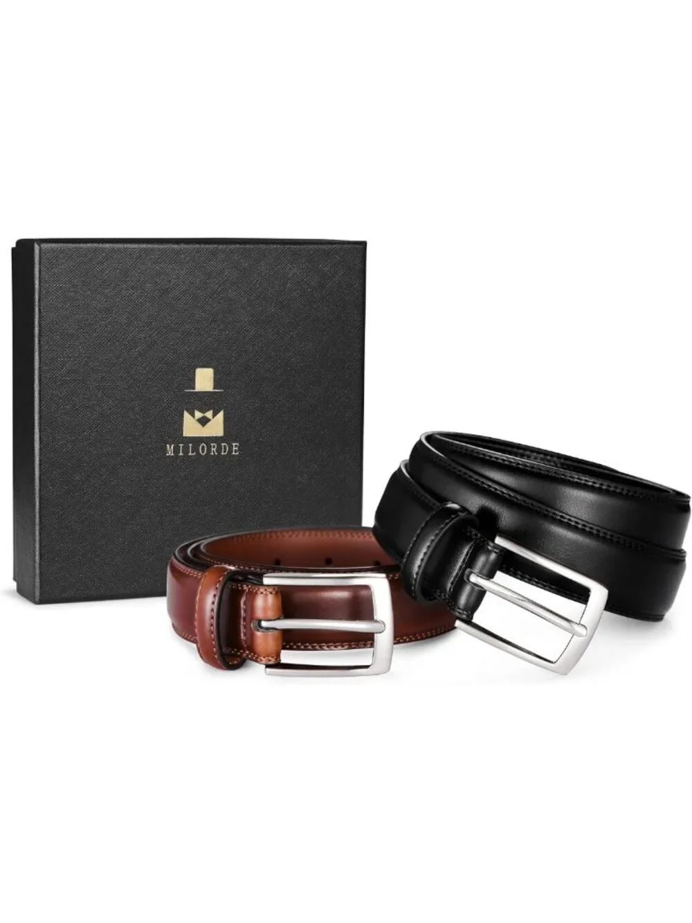 Men's Genuine Leather Dress Belt 2-Pack, Handmade, Classic & Fashionable for